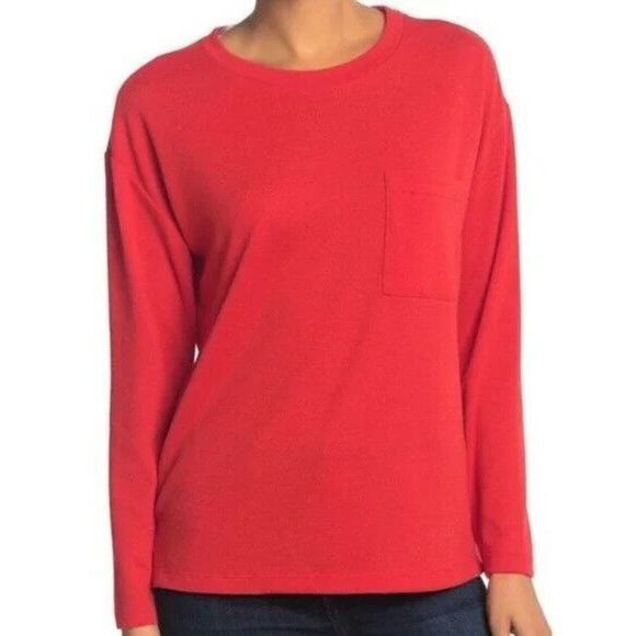A-107 Sanctuary Women's Soft Crewneck Pocket Light Sweatshirt Red Size XS - Picture 1 of 1
